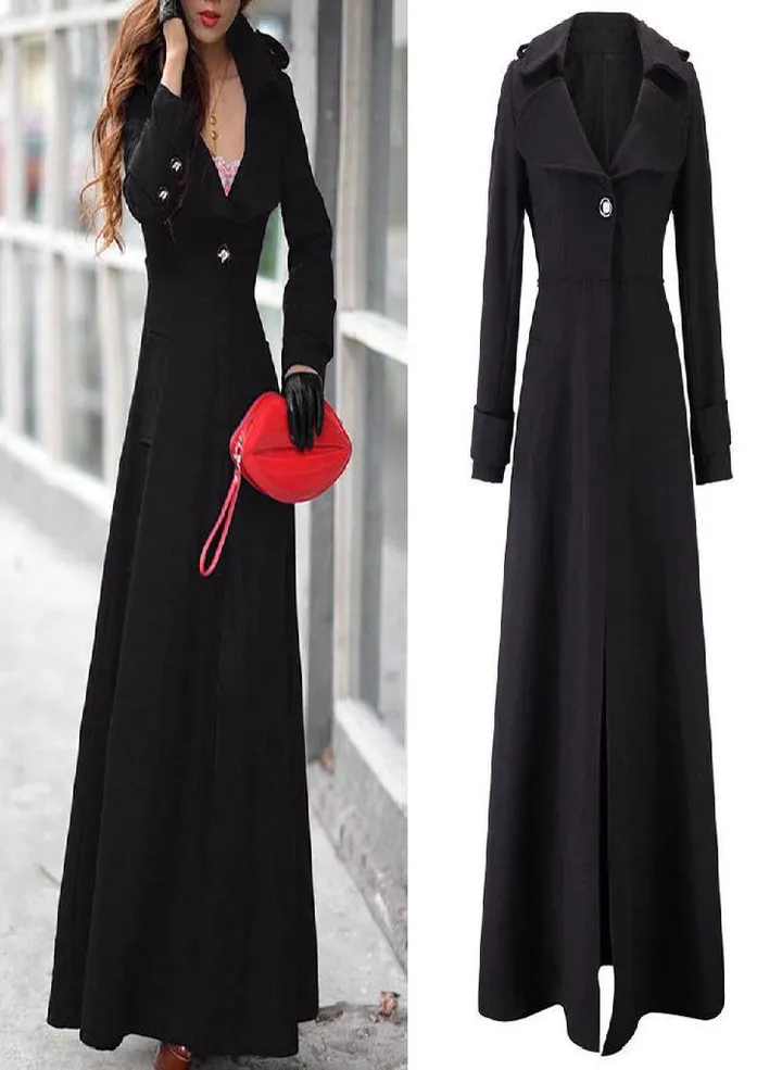 Global Coat Womens Winter Lapel Slim Trench Jacket Long Parka Overcoat Outwear