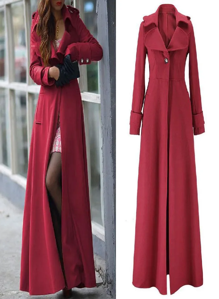 Global Coat Womens Winter Lapel Slim Trench Jacket Long Parka Overcoat Outwear