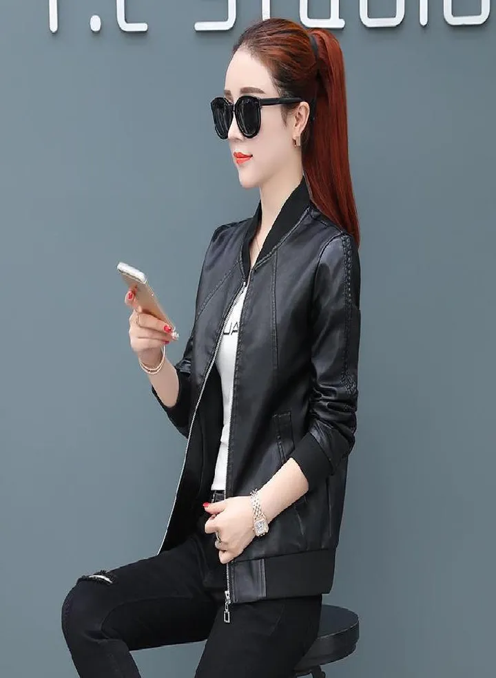 Autumn And Winter Leather Jacket Women Pu Leather Short Jacket Large Size Women 'S Slim Casual Jacket