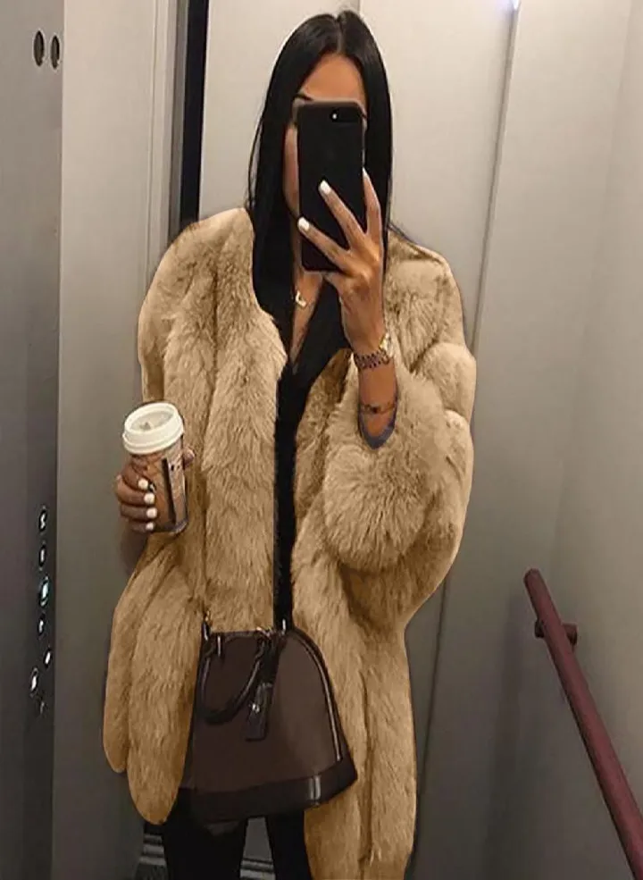Women Plus Size Short Faux Coat Warm Furry Jacket Long Sleeve Outerwear