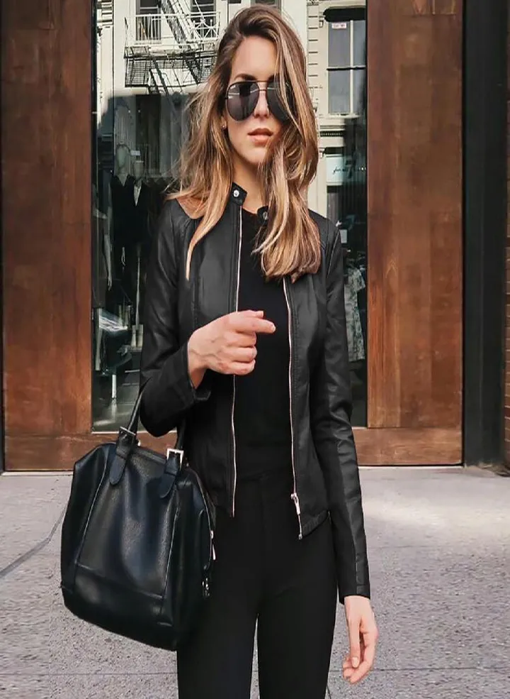 Women Ladies Lapel Motor Jacket Coat Zip Biker Short Punk Cropped Tops