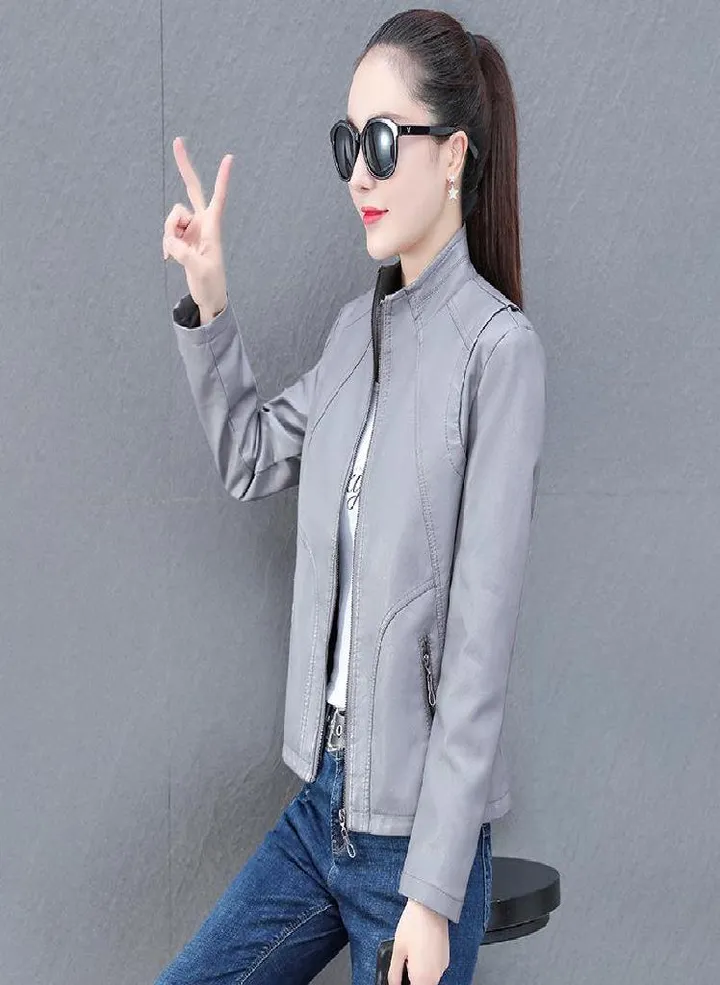 Leather Jacket Women's Short Motorcycle Clothing Plus Size Women's Slim PU Leather Jacket
