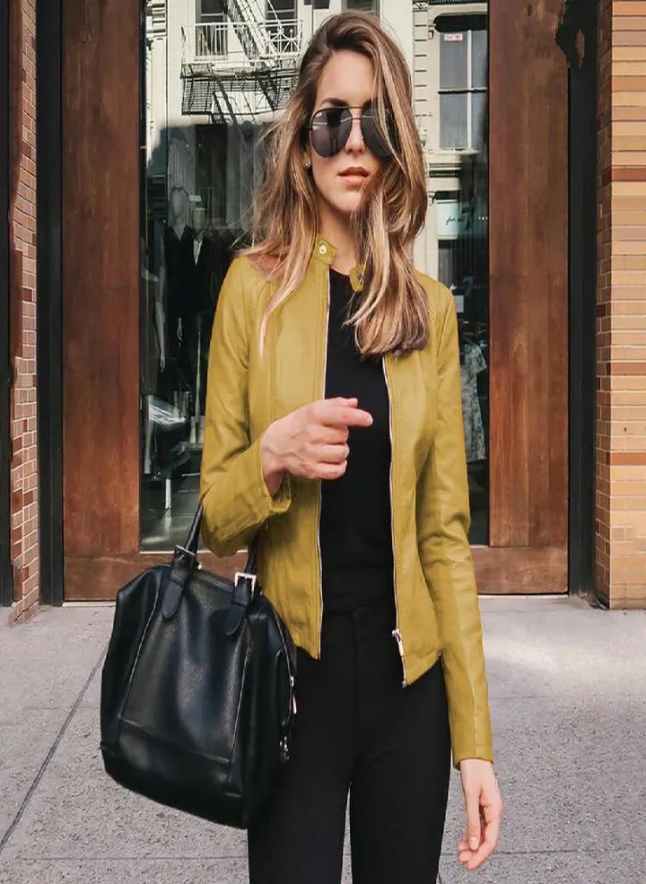 Women Ladies Lapel Motor Jacket Coat Zip Biker Short Punk Cropped Tops