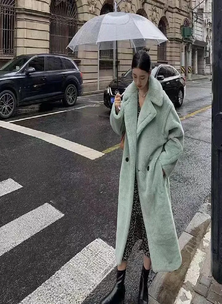 Long Teddy Bear Jacket Coat Women Winter Thick Warm Oversized Chunky Outerwear Overcoat Women Faux Lambswool Fur Coats
