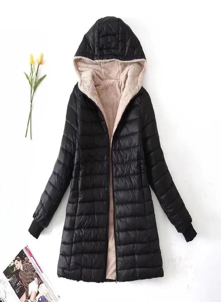 Autumn and Winter New European and American Lamb Fleece Mid Length Warm Hooded Cotton Coat Women's Top Plus Size Cotton Coat