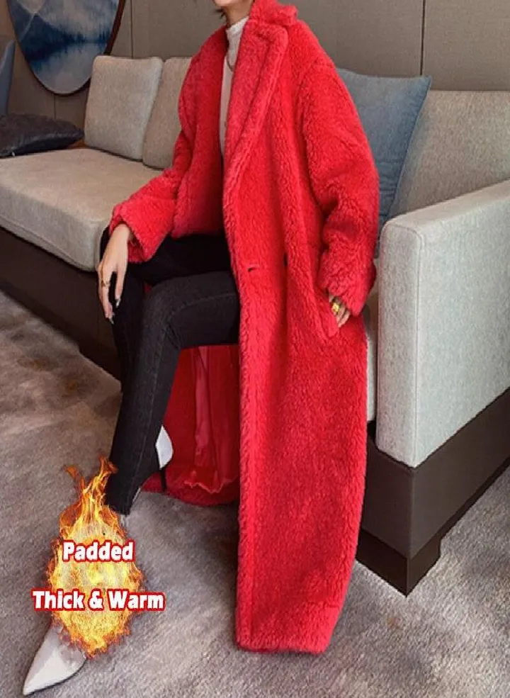 Long Teddy Bear Jacket Coat Women Winter Thick Warm Oversized Chunky Outerwear Overcoat Women Faux Lambswool Fur Coats