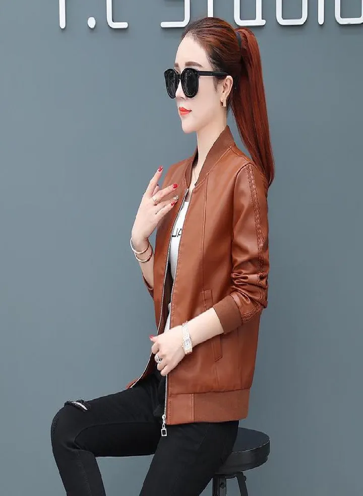 Autumn And Winter Leather Jacket Women Pu Leather Short Jacket Large Size Women 'S Slim Casual Jacket