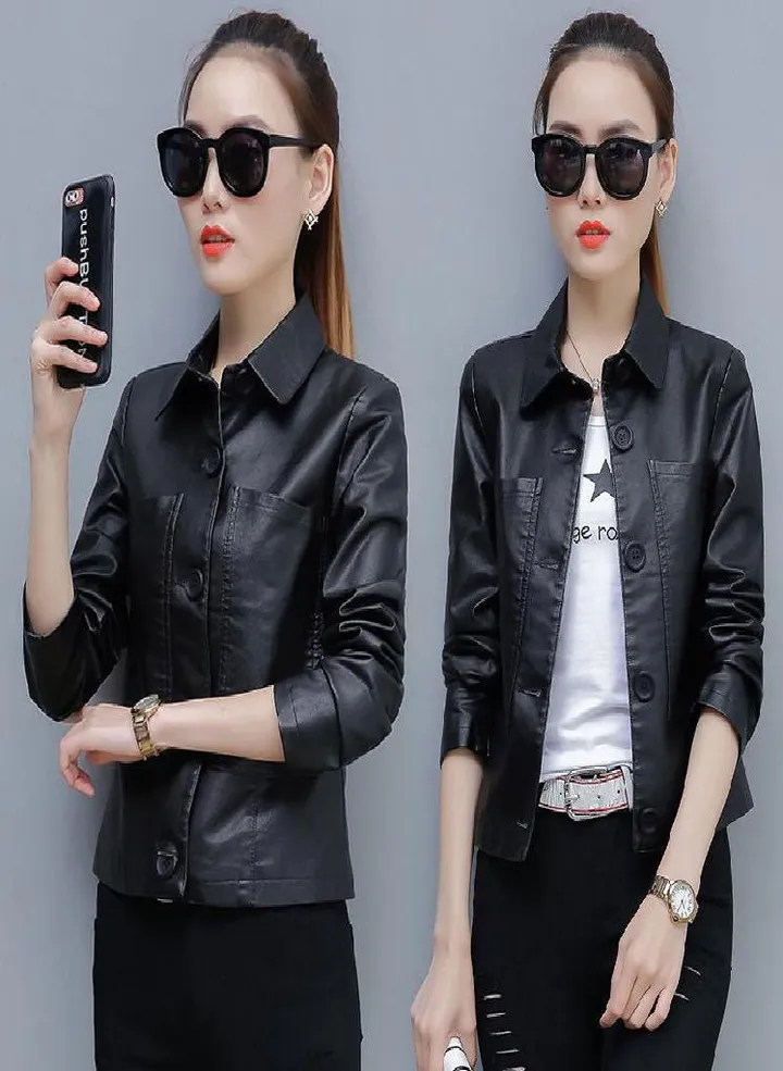 Ladies Faux Leather Jacket Spring Autumn PU Short Coat Clothes Bomber Clothing Motorcycle Leather