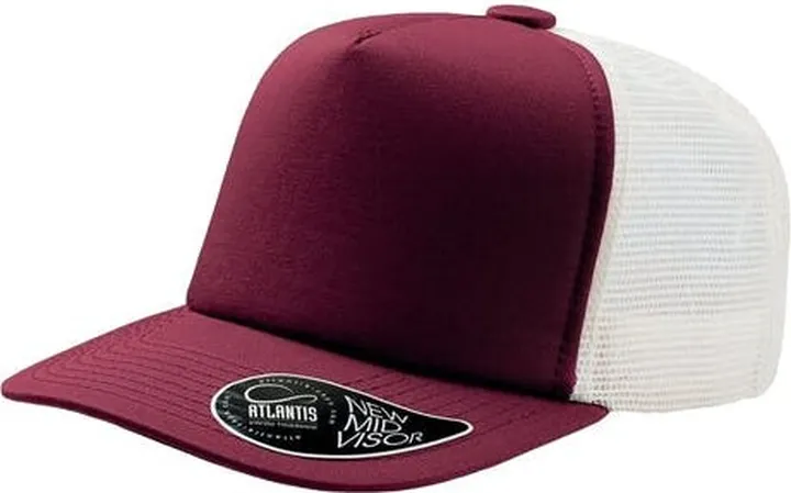 Atlantis Record Mid Visor 5 Panel Trucker Cap (Pack of 2) - Burgundy