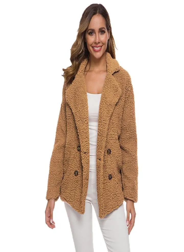 SCIONE Overcoat Solid Coat Women Winter Lapel Loose Outwear Casual Ladies Blend Coat Faux Warm Tops