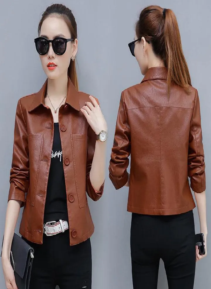 Ladies Faux Leather Jacket Spring Autumn PU Short Coat Clothes Bomber Clothing Motorcycle Leather