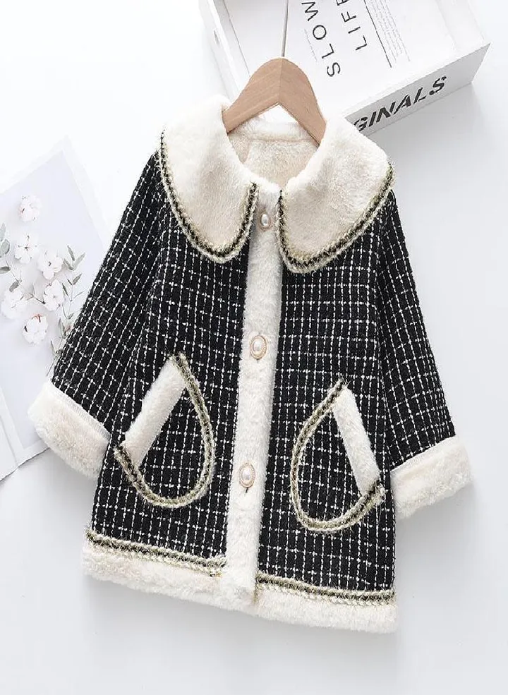 Bear Leader Little Girls Clothing 2022 New Warm Coat Korean Children Sweet Princess Style Mid-length Xiaoxiang Style Fur Collar Clothes
