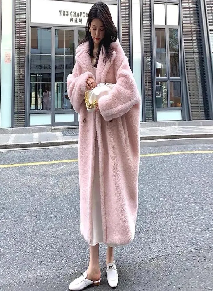 Long Teddy Bear Jacket Coat Women Winter Thick Warm Oversized Chunky Outerwear Overcoat Women Faux Lambswool Fur Coats
