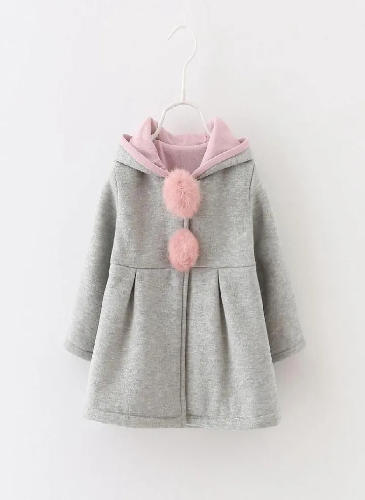 Girls Cute Cartoon Rabbit Ear Hooded Jacket Winter Long Sleeve Warm Kids Coat