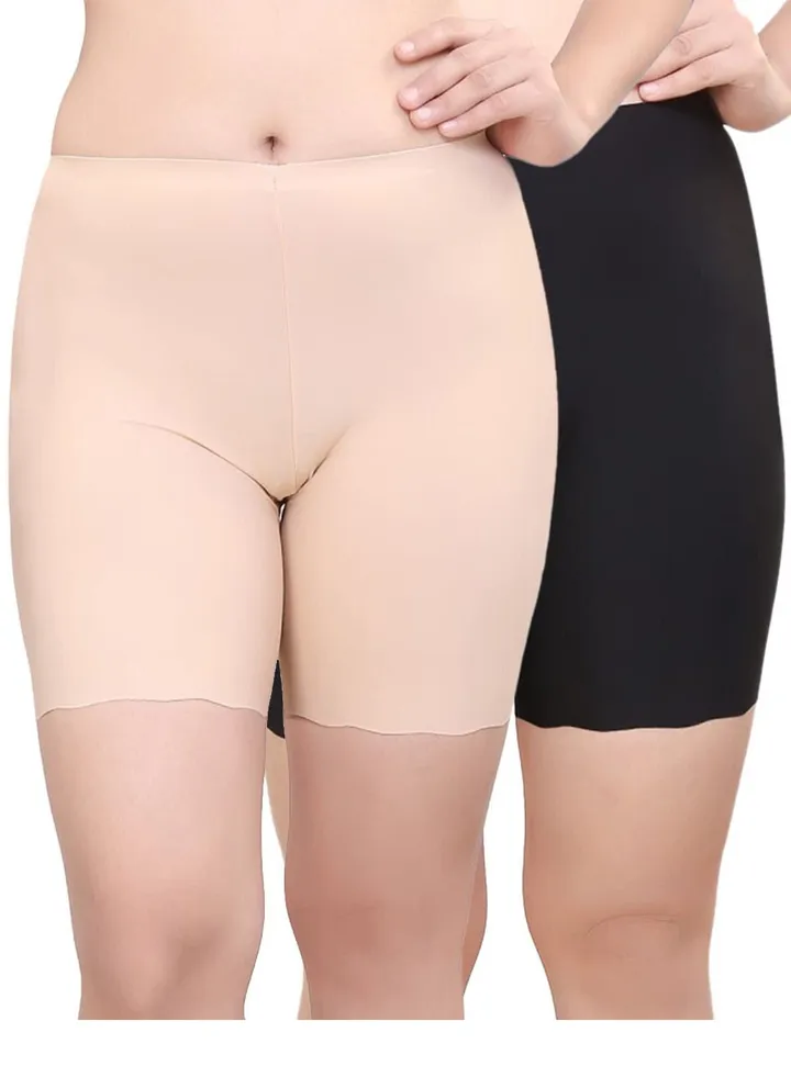 Women's /Girl's Seamless Smooth Ice Silk Boyshort Cycling Shorts Yoga Shorts Under Skirt Shorts Safety Shorts, Black/Beige