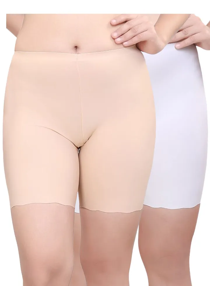 Women's /Girl's Seamless Smooth Ice Silk Boyshort Cycling Shorts Yoga Shorts Under Skirt Shorts Safety Shorts, Beige/White