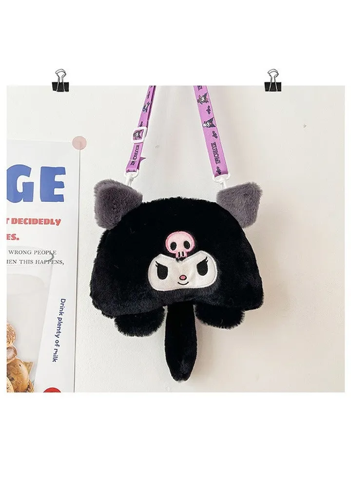 Children's Cartoon Kuromi Crossbody Bag Cartoon Sanrio Plush Small Bag Cute Kids Shoulder Bag