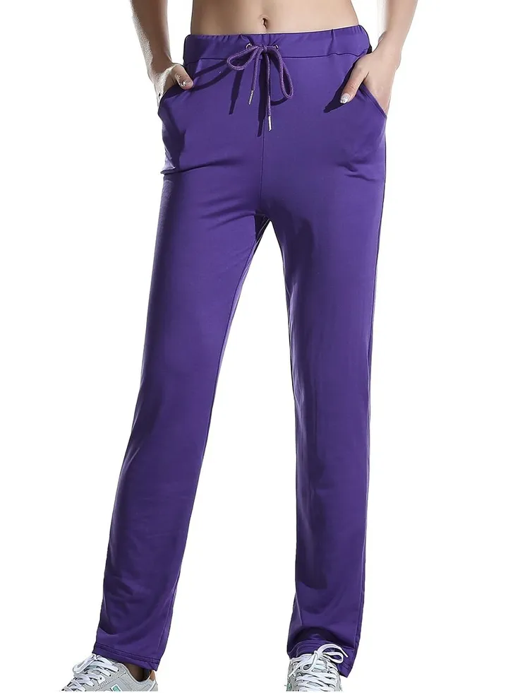 Women's Solid Color Highly Elastic Yoga Pants Comforty Loose Casual Pants Purple
