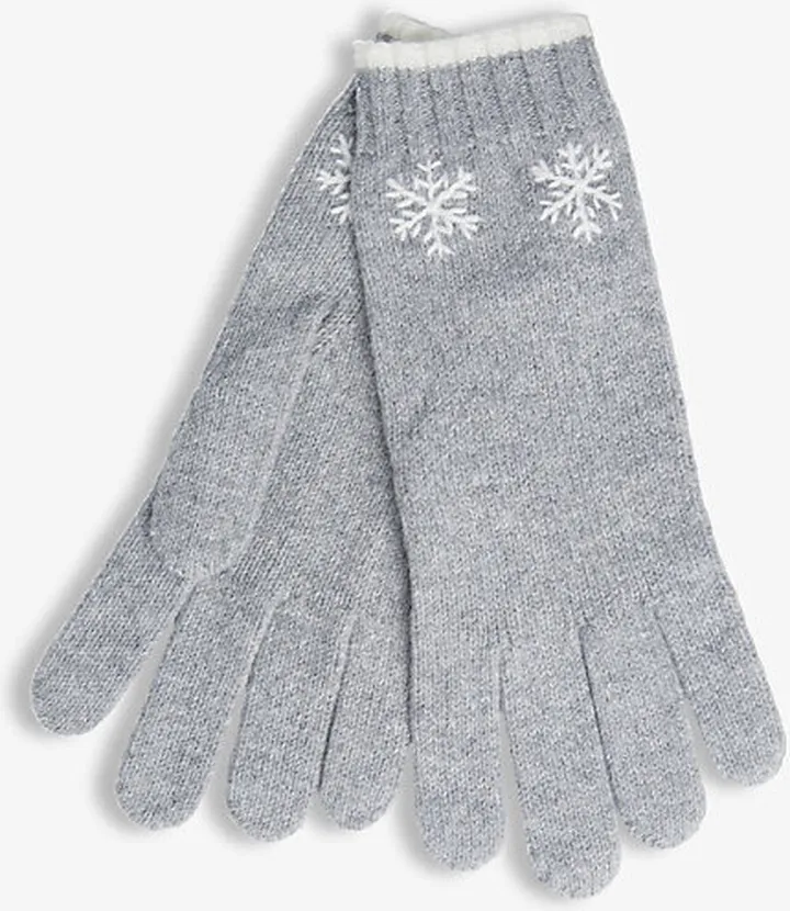 Womens PaleGrMrl Snowflake-embroidered Knitted Organic Cotton-blend Gloves