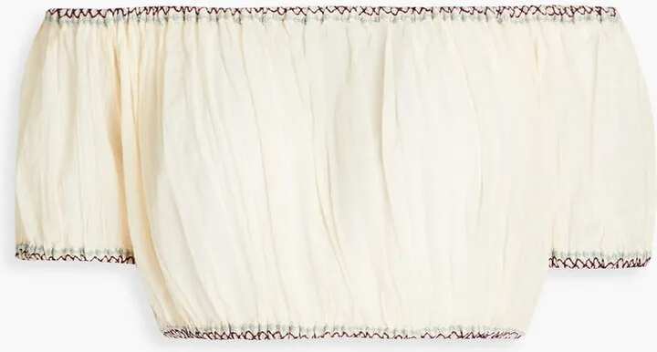 Lacamella Thalia cropped embroidered cotton-gauze top