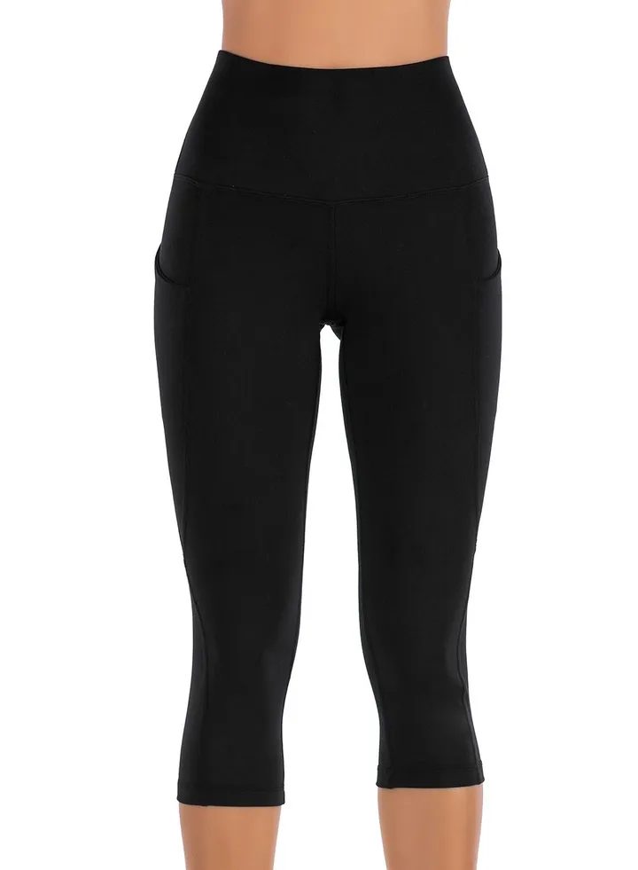 High waist buttock fitness pants female summer thin nude seven points sexy tight yoga suit sports shorts female