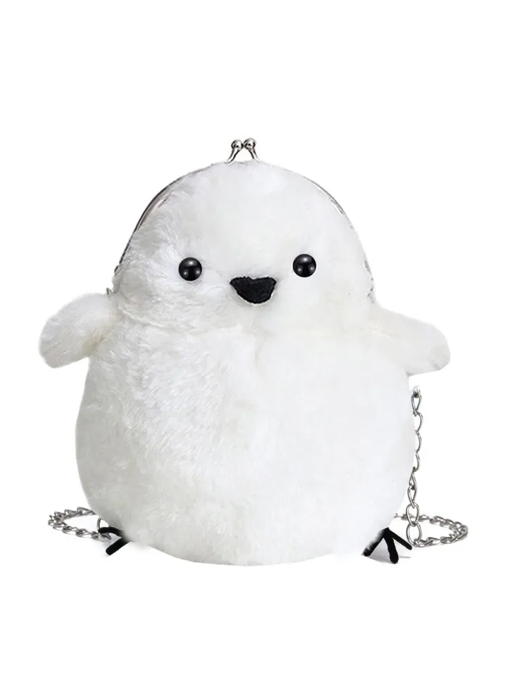 Women Plush Crossbody Bag, Lovely Chick Purse Crossbody Fluffy Fur Coin Wallet Chain Pouch, Chic Small Shoulder Purse Cell Phone Wallet for Girls White