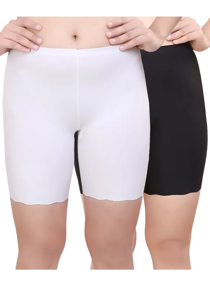 Women's /Girl's Seamless Smooth Ice Silk Boyshort Cycling Shorts Yoga Shorts Under Skirt Shorts Safety Shorts, Black/White