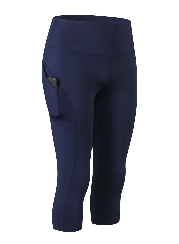 Women Quick Dry Breathable Elastic Cropped Pants Dark Blue