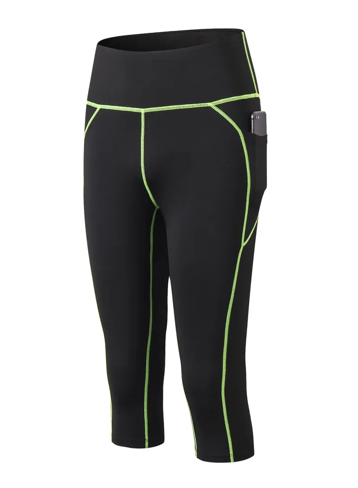 Women Quick Dry Breathable Elastic Cropped Pants Black/Green
