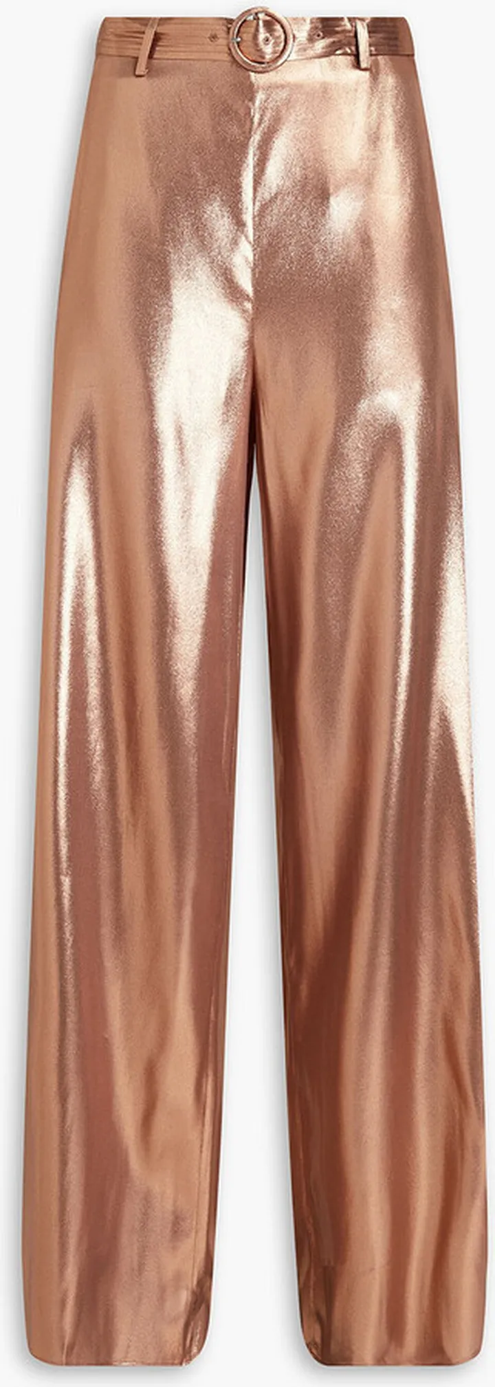 Belted silk-lamé wide-leg pants