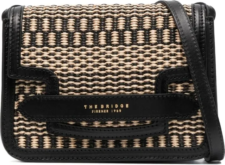 Black And Brown Wicker Lucrezia Crossbody Bag In Straw And Leather Woman