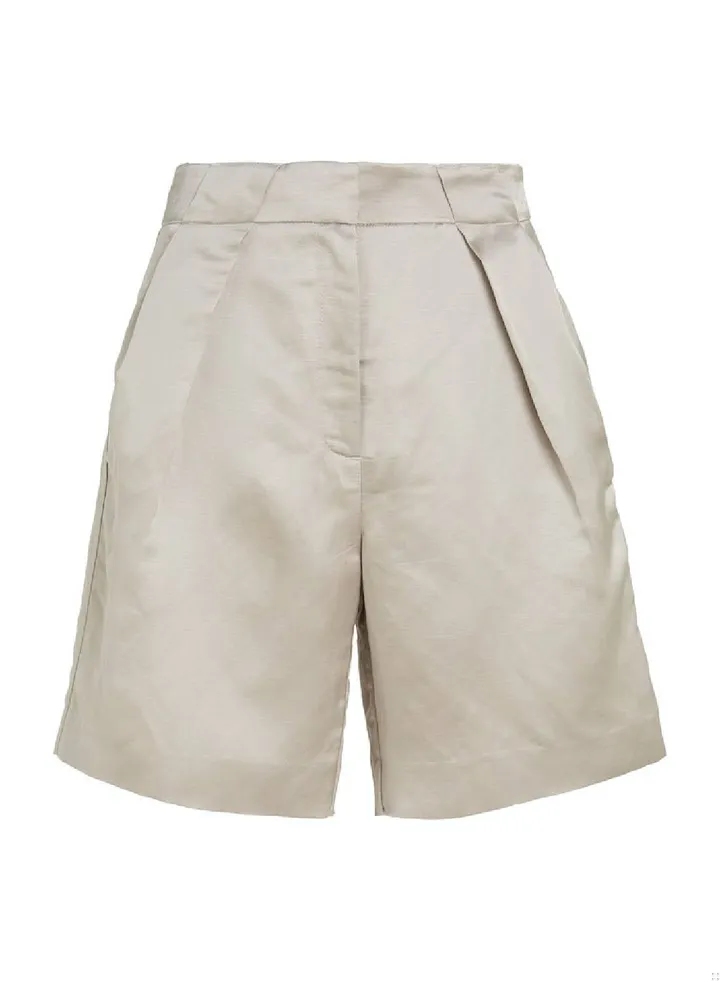 Women's Relaxed Viscose Linen Shorts - linen viscose satin, Beige