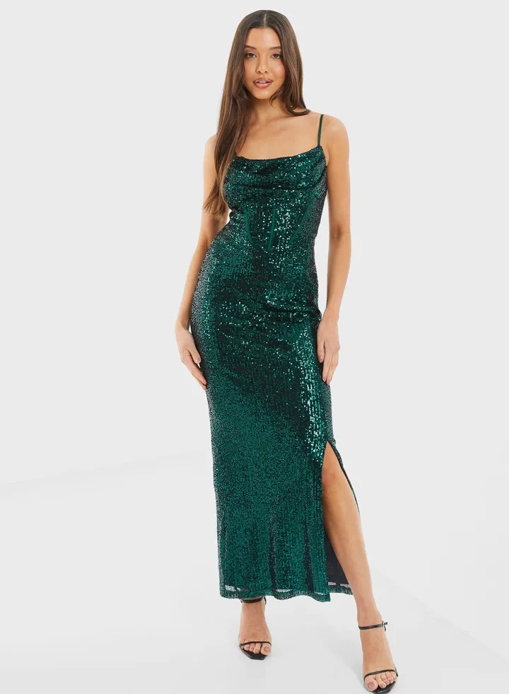Lace Detail Sequin Dress