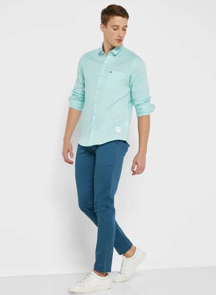 Men Blue Cotton Slim Fit Chinos Trousers