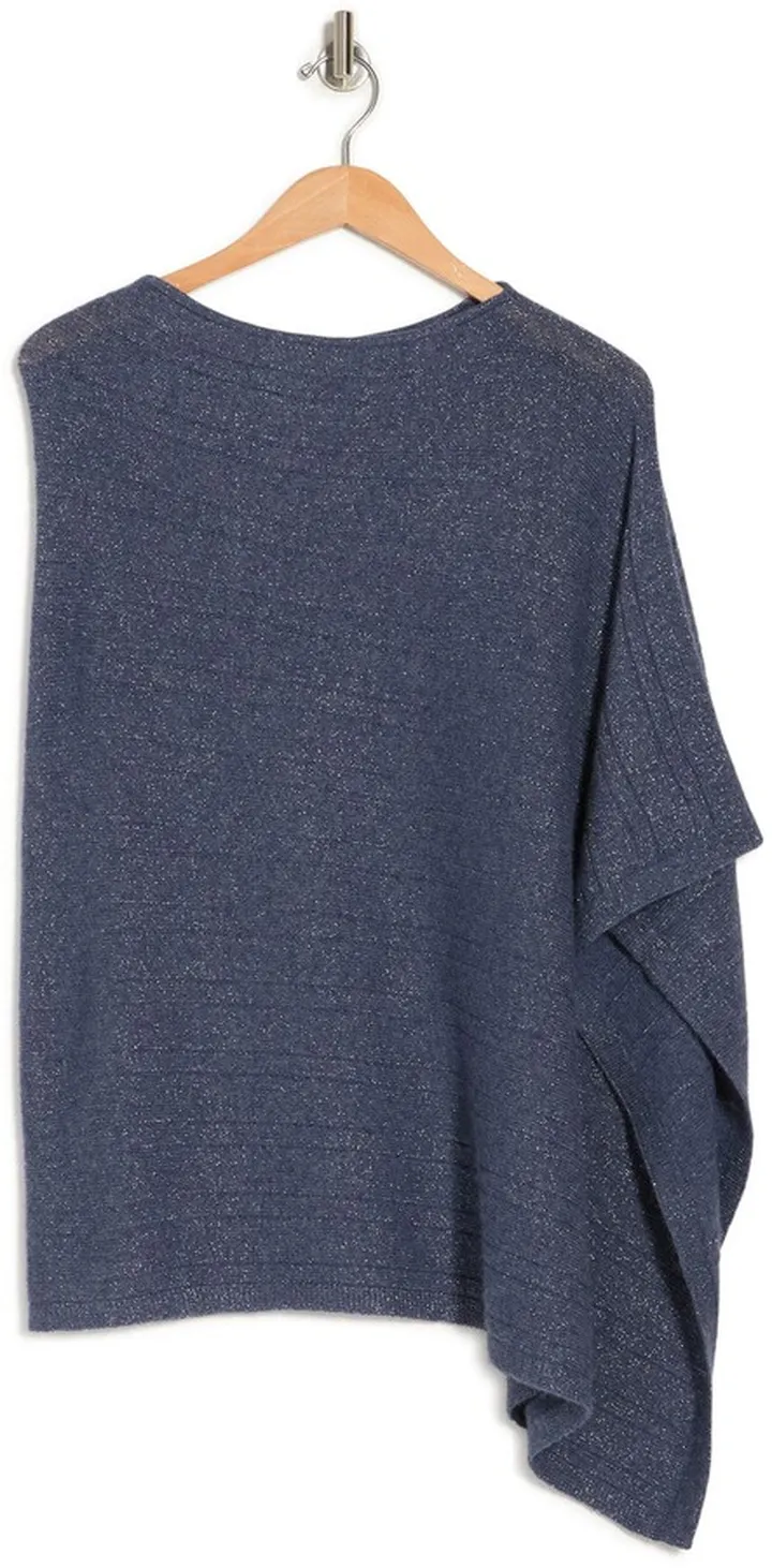 Cowl Neck Metallic Knit Wool Blend Poncho
