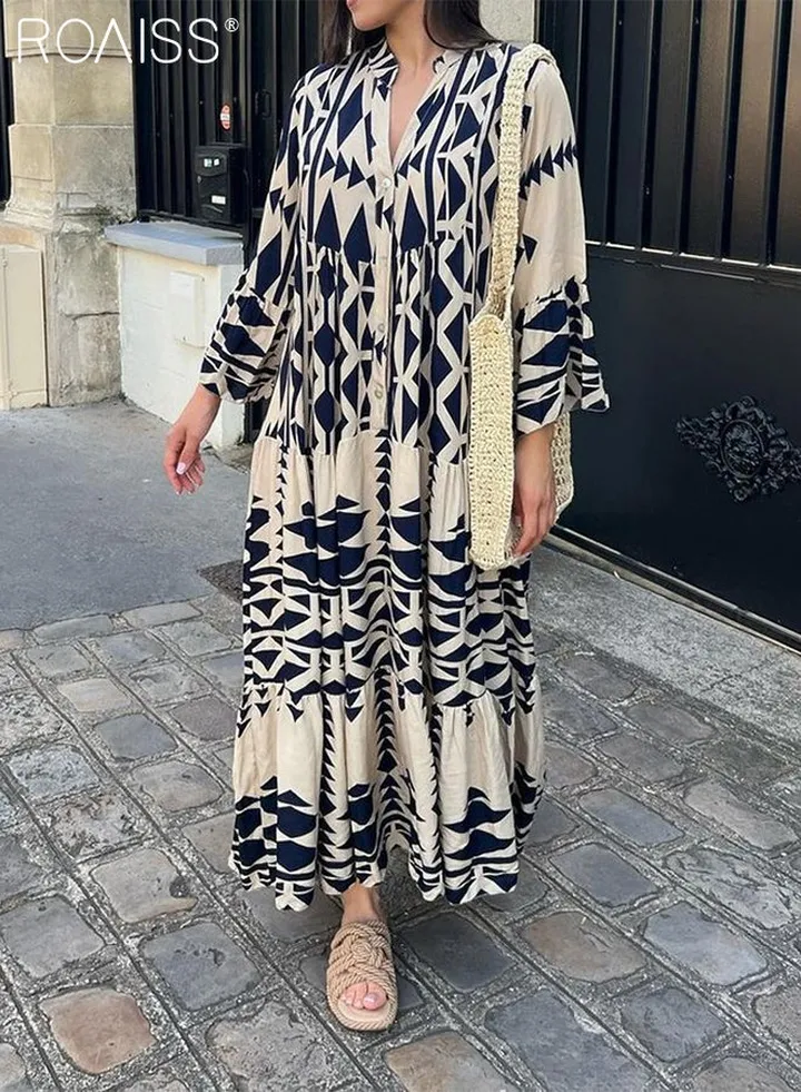 New Bohemian Loose Shirt Dress for Women Summer Women's Fashion Casual Dress Ladies Printed Traditional Wear Loose and Breathable