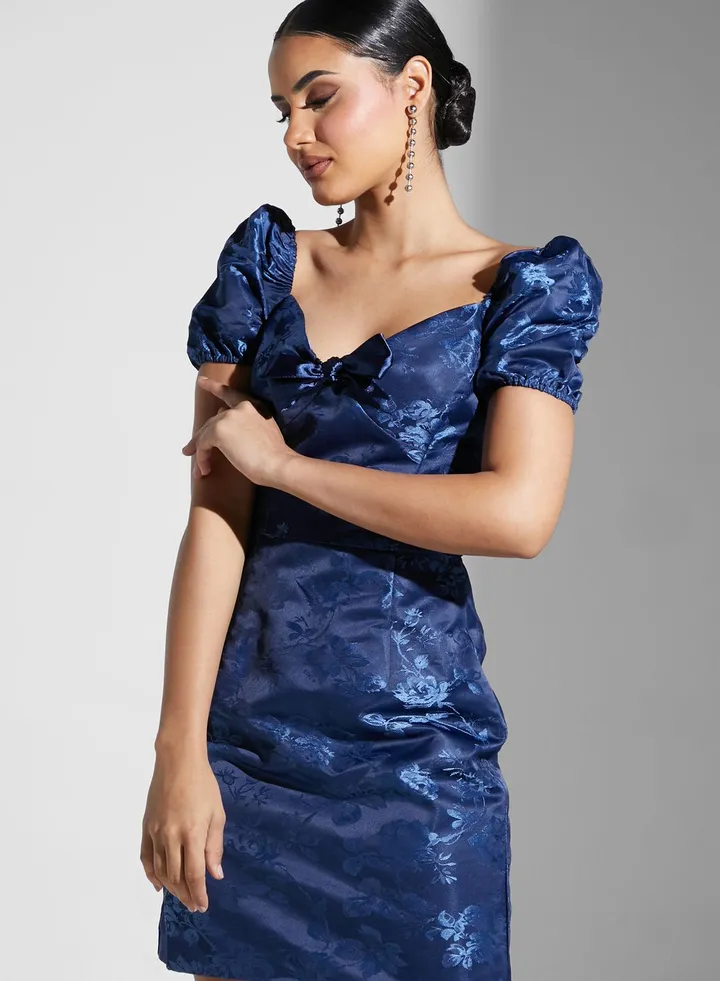 Puff Sleeve Sweetheart Neck Dress