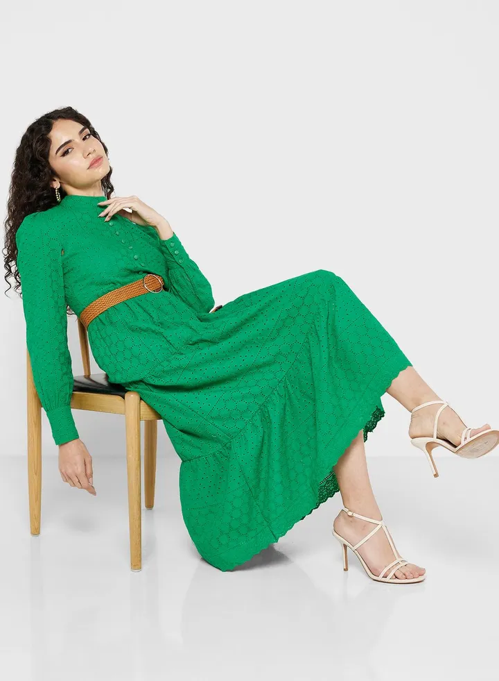 Schiffli Dress With Belt
