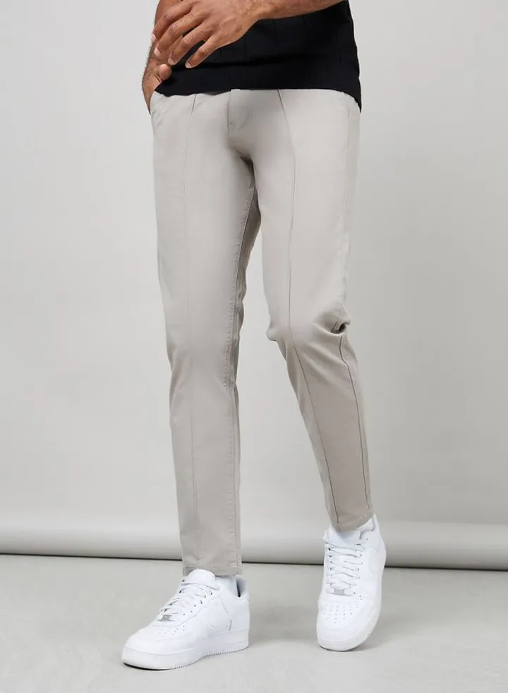 Pintuck Detail Stretch Cotton Skinny Chinos
