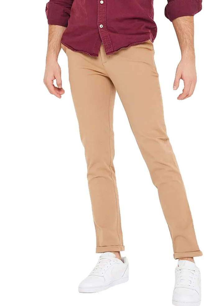 Slim Fit Folded Hem Chinos Beige