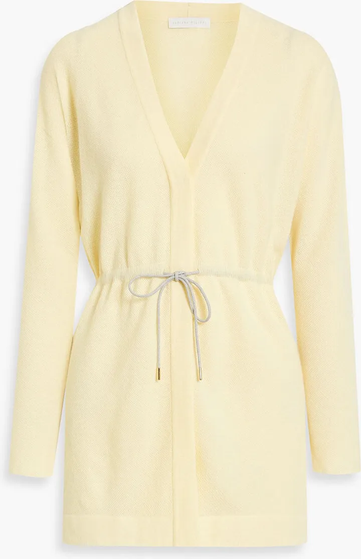 Belted waffle-knit cashmere cardigan
