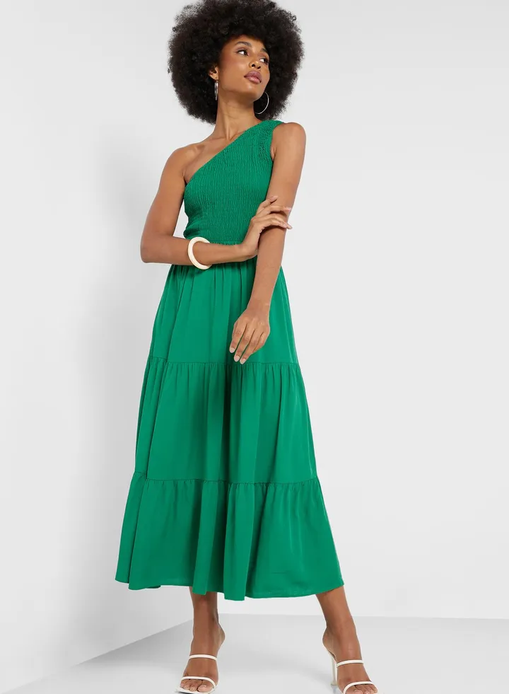 One Shoulder Pleat Dress