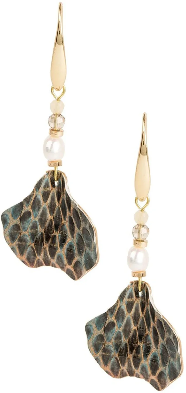 Faux Pearl & Crystal Beaded Leather Drop Earrings
