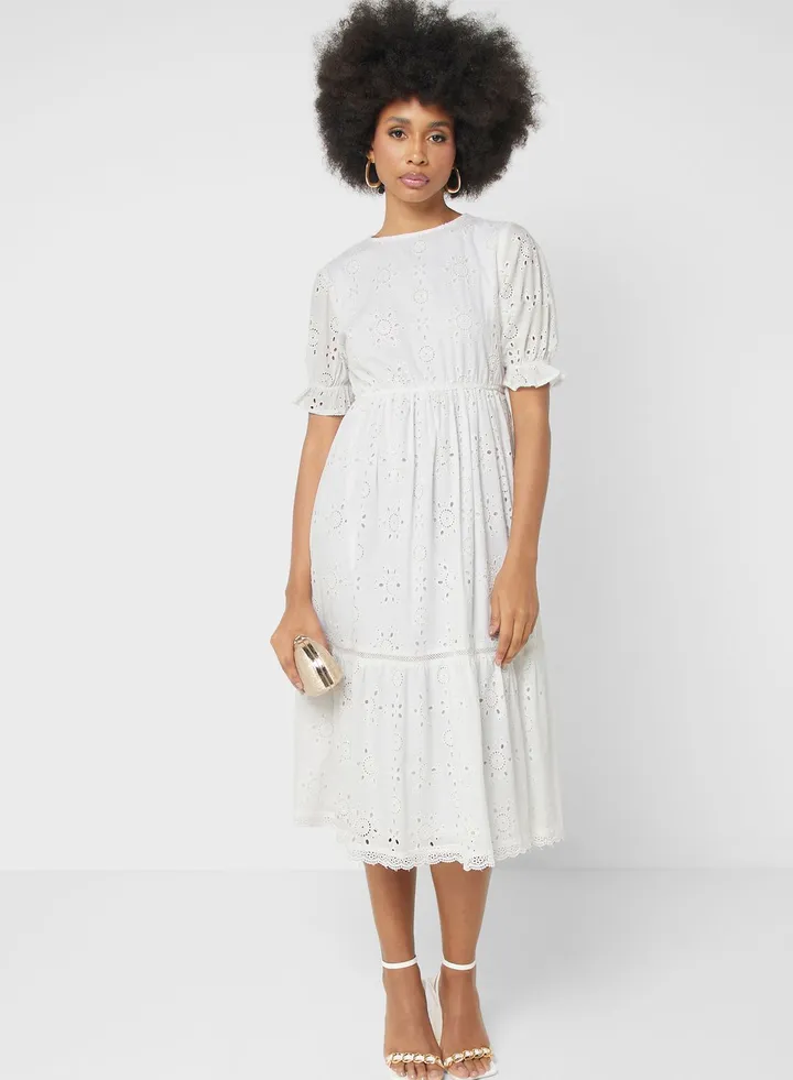 Puff Sleeve Schiffli Dress