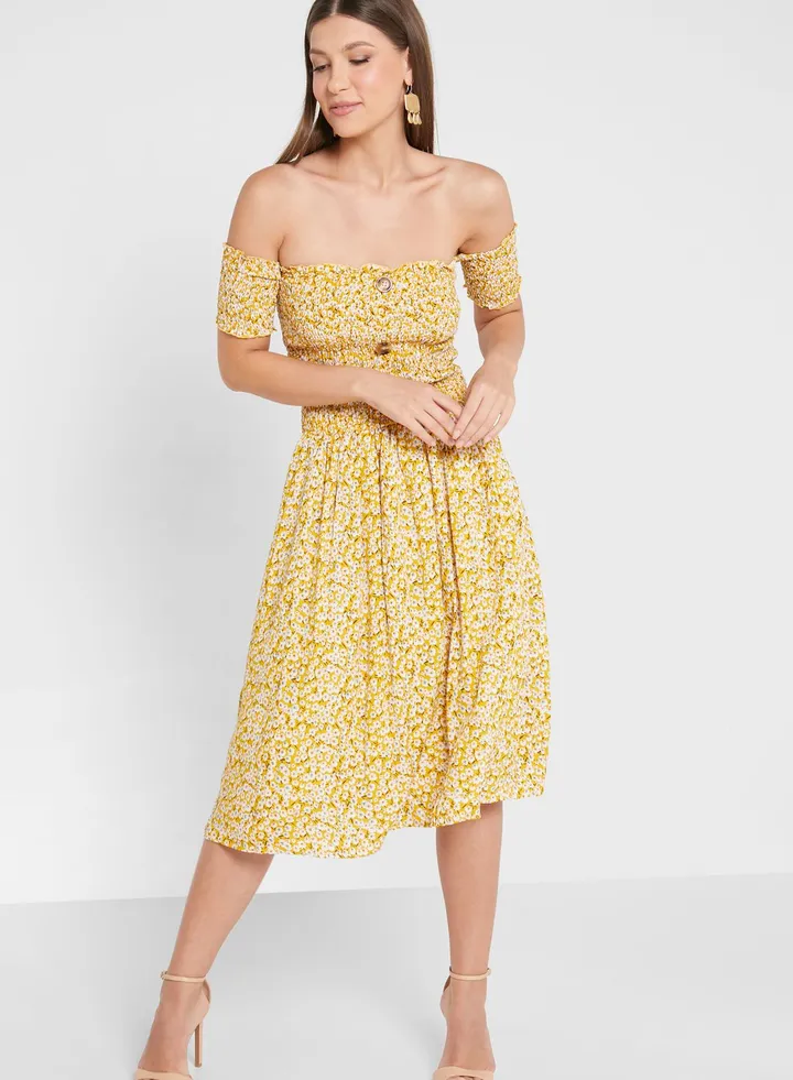Button Detail Off Shoulder Top