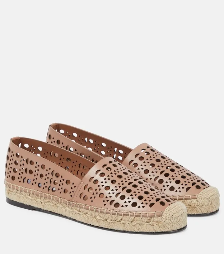 Laser-cut leather espadrilles
