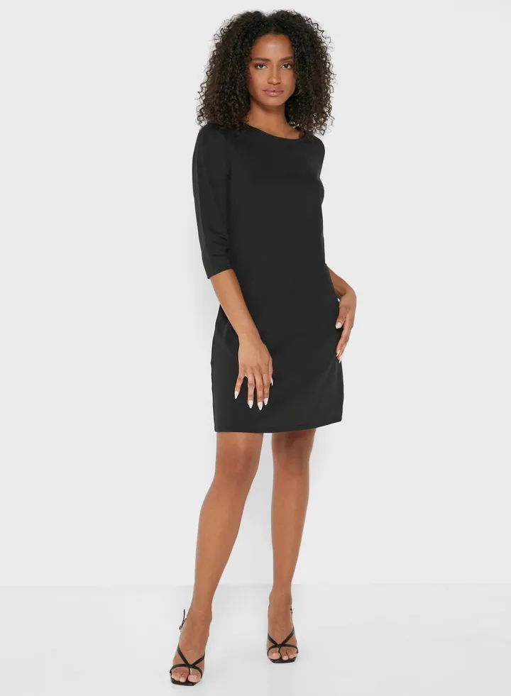 Crew Neck Pleated Dress