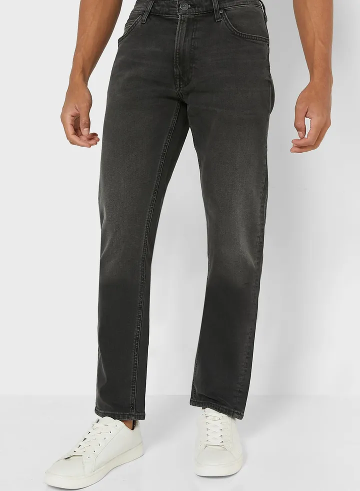 Mid Wash Straight Fit Jeans