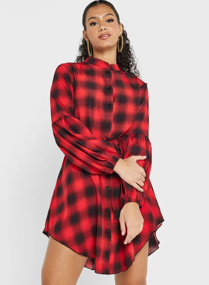 Checkered Shirt Dress