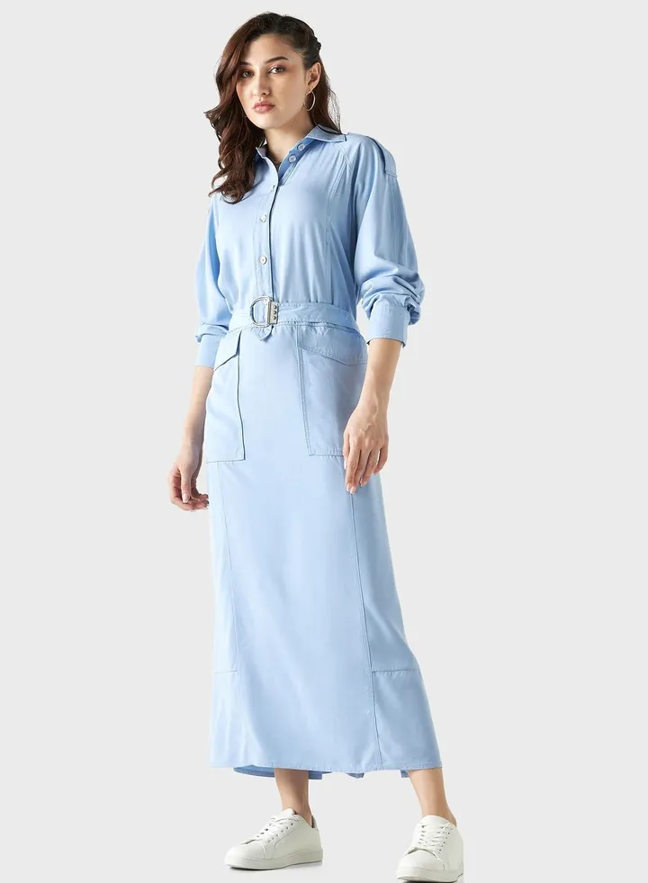 Pocket Detail Belted Shirt Dress